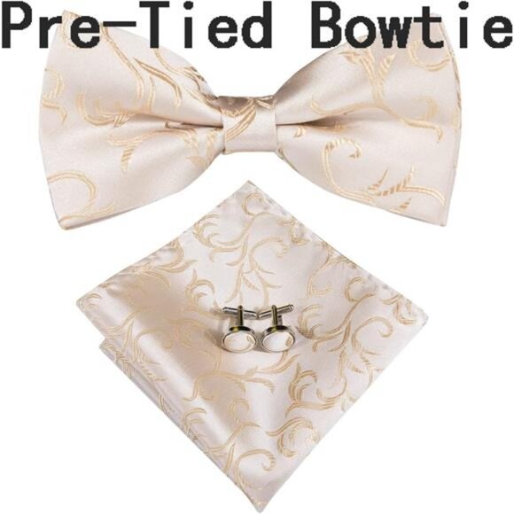 Men's Silk Vest Bowtie Set Formal Suit Vest Jacquard Tie Handkerchief - Picture 6 of 6